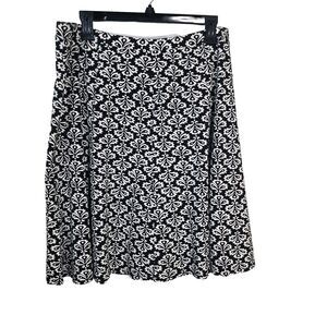 Talbots Woman Skirt Size X Flare Pull On Black White Paisley Knee Length Knit